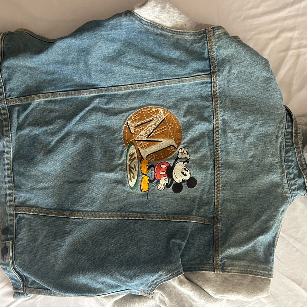 Disney Light Blue Denim Bomber Jacket with Mickey Patch